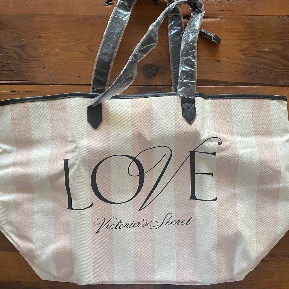 Victoria's Secret Pink/Light Cream Stripe Tote Bag - NWT